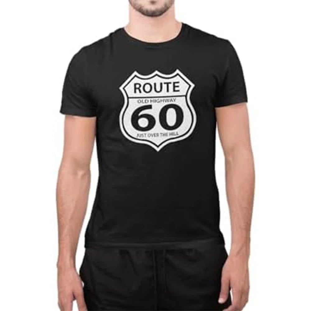 Funny 60th Birthday Gift Over The Hill Route 66 Hightway Sign T-Shirt