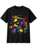 Splatter Art Vinyl Record Player Hexagon Mens T-Shirt Retro Y2K Black Nostalgia