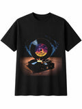 Fantasy Art Vinyl Record Player Under the Stars Retro Y2K Mens T-Shirt Black