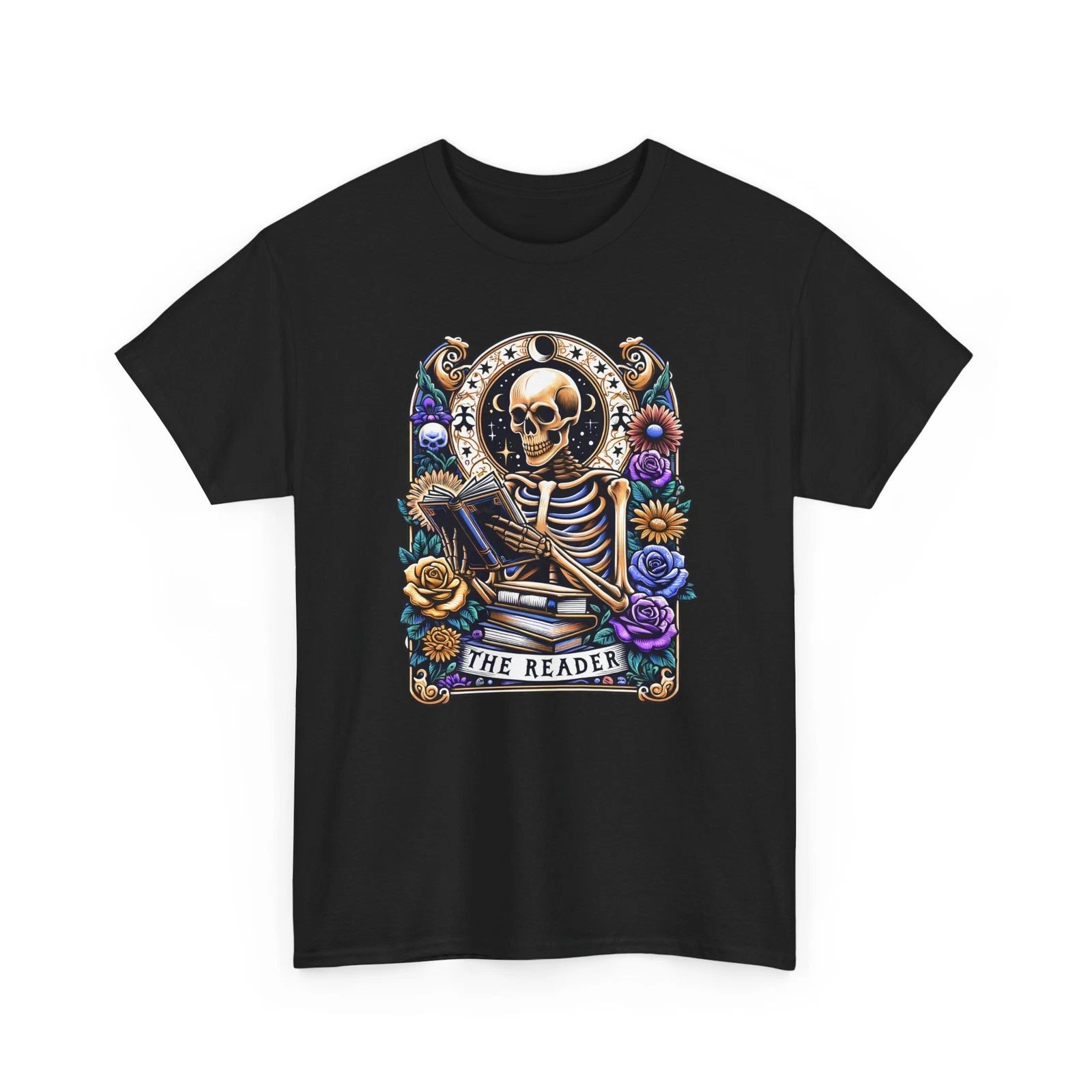 Book T-Shirt | Funny Reading Shirt | Tarot Card Skeleton Book T-Shirt