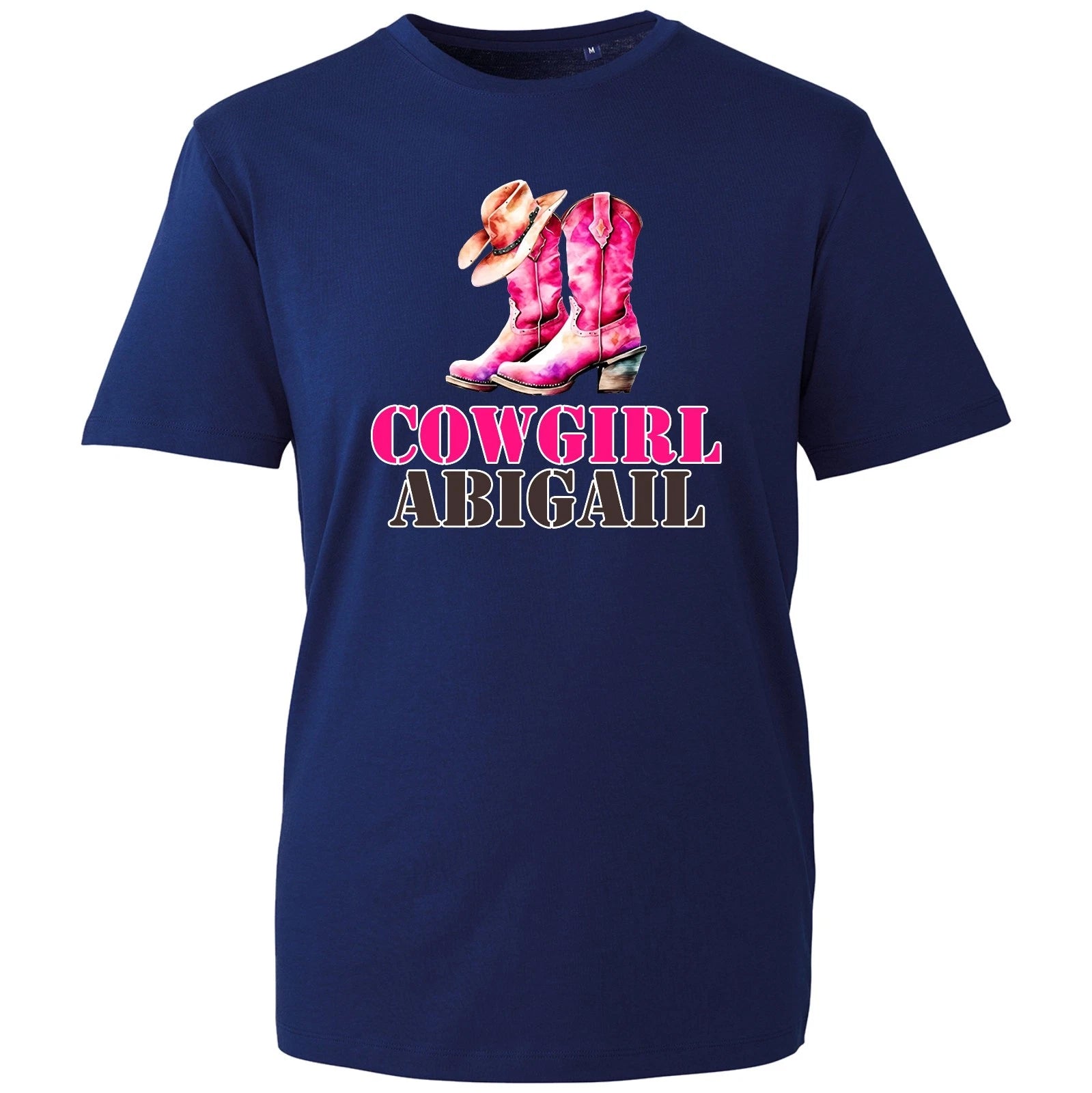 Personalised Cowgirl T-Shirt Custom Name Pink Boots Western Country Graphic Tee
