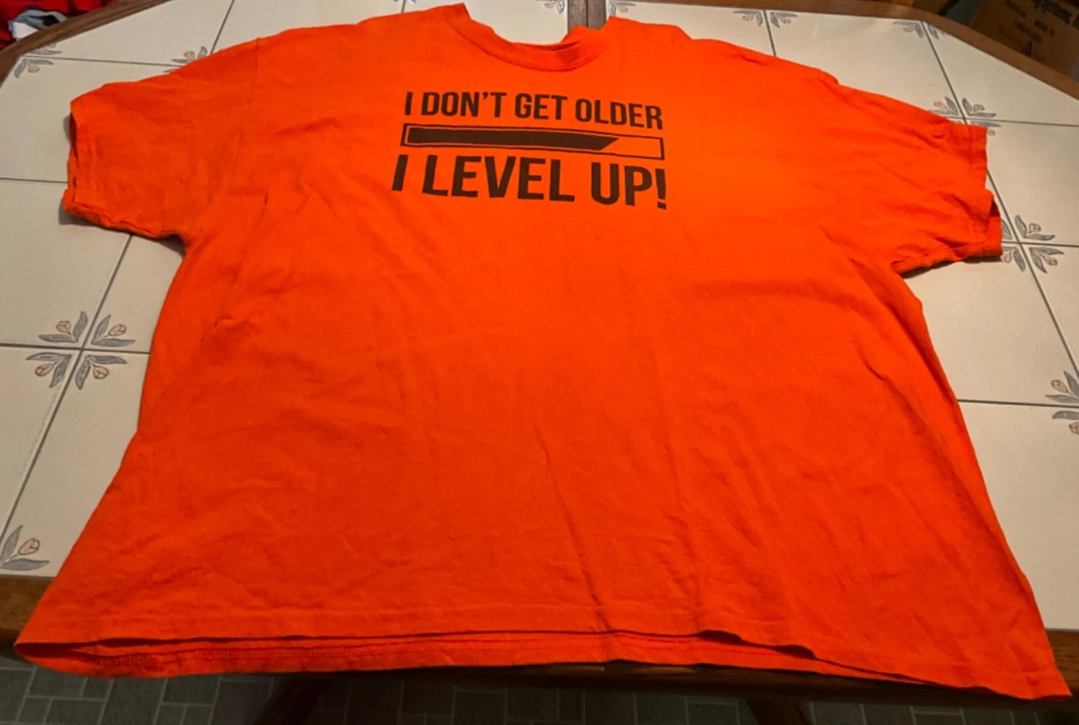 Men's Orange I Don't Get Older I Level Up Graphic T-shirt 3XL? Short Sleeve VGC