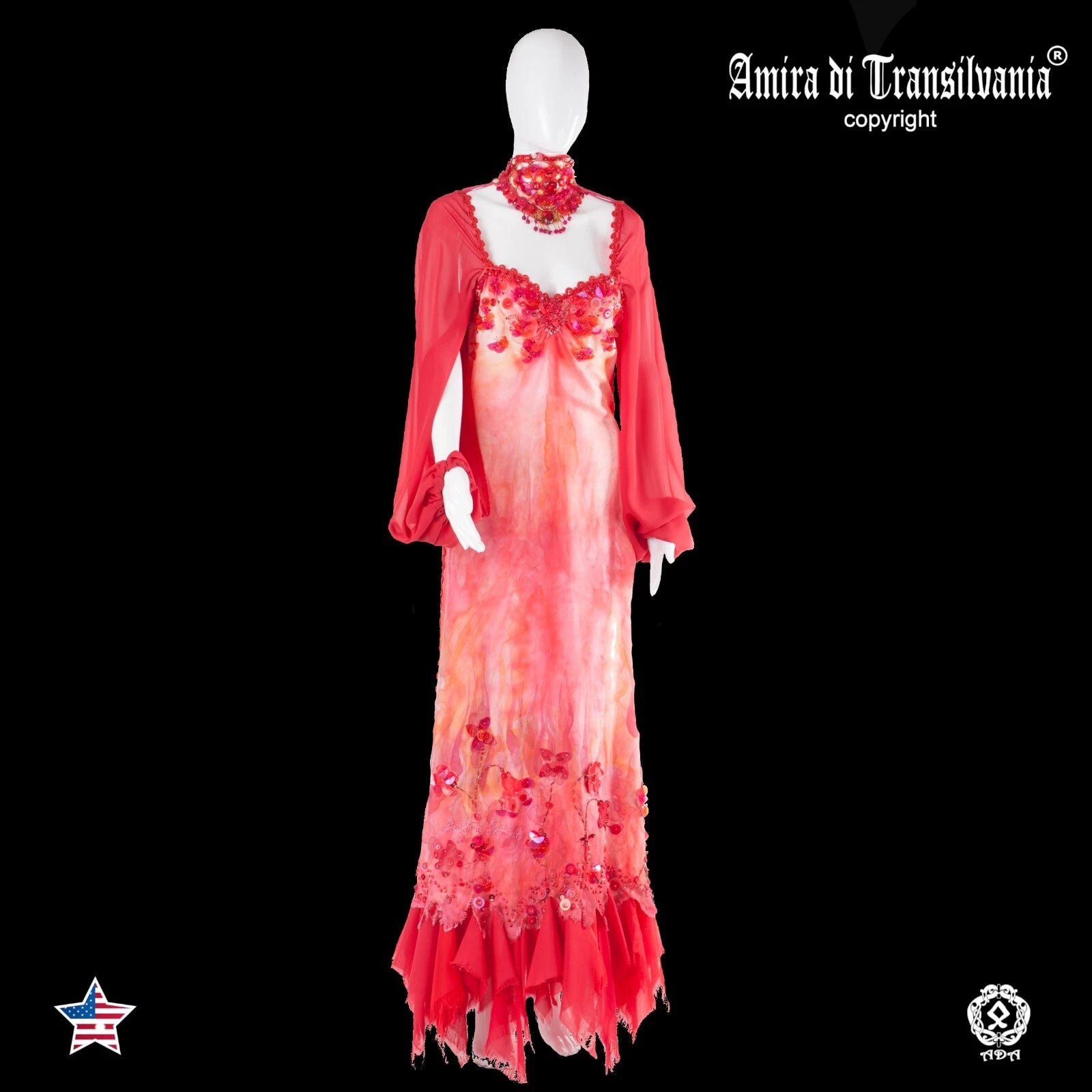 women clothing dress long luxury brand embroidered red flowers silk sequins set