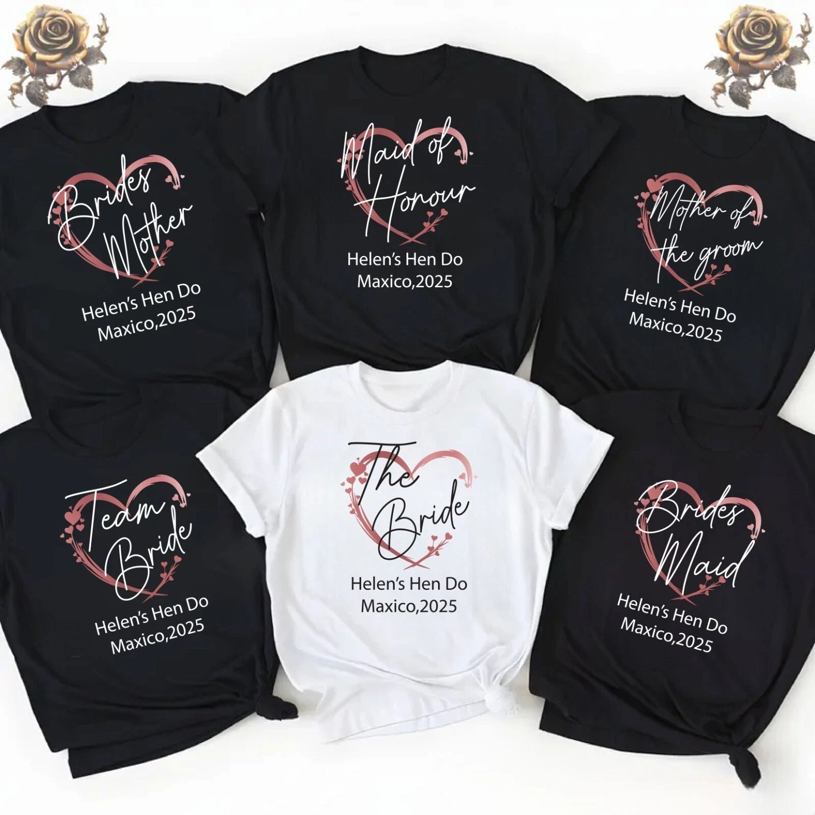 Personalised Hen Party Shirts,Team Bachelorette Party Shirt, Heart party N1