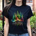 Mysterious Pine tree forest Color Splash Unisex T-shirt Black Navy Dark Heather