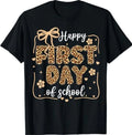Cute Leopard Happy First Day of School for Teacher Girls Kid T-Shirt