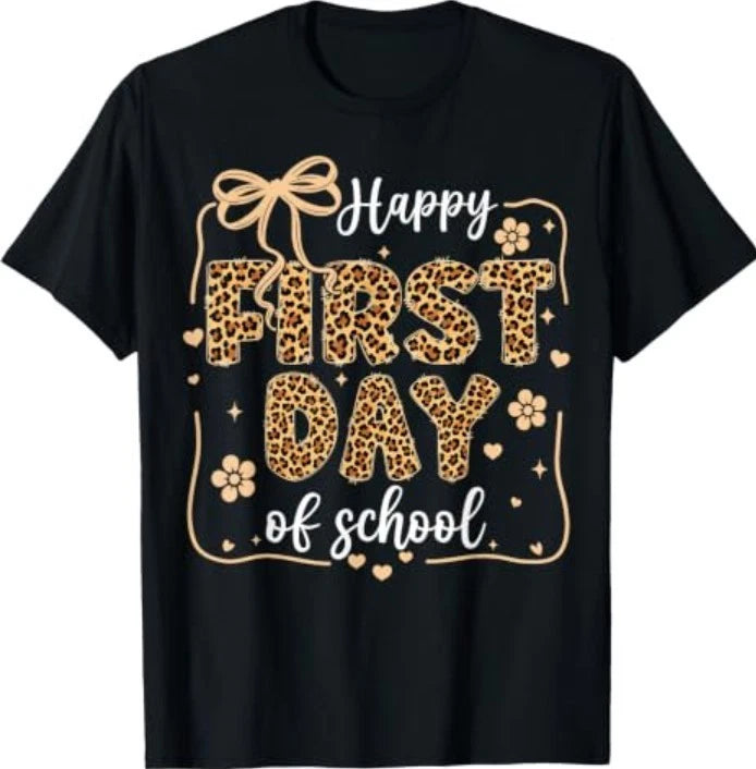 Cute Leopard Happy First Day of School for Teacher Girls Kid T-Shirt