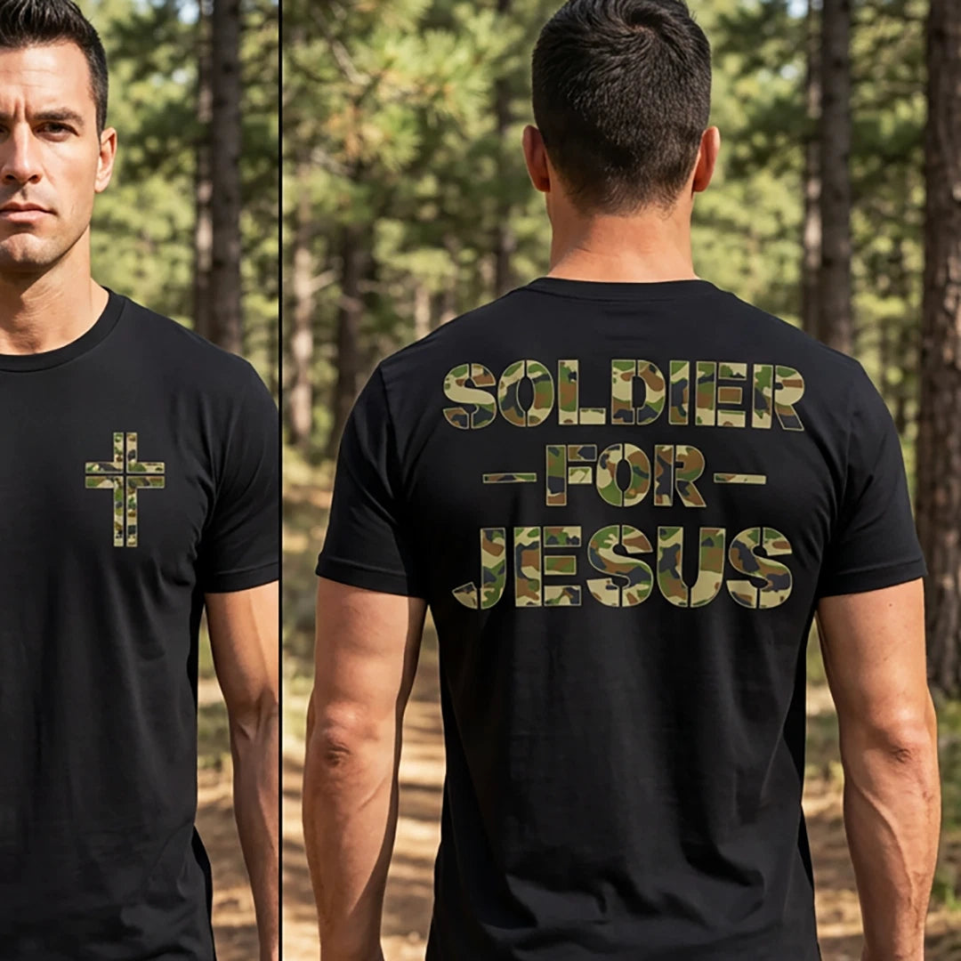 Soldier For Jesus . Religious Patriotic Dad T-Shirt Father’s Gift Graphic Tee