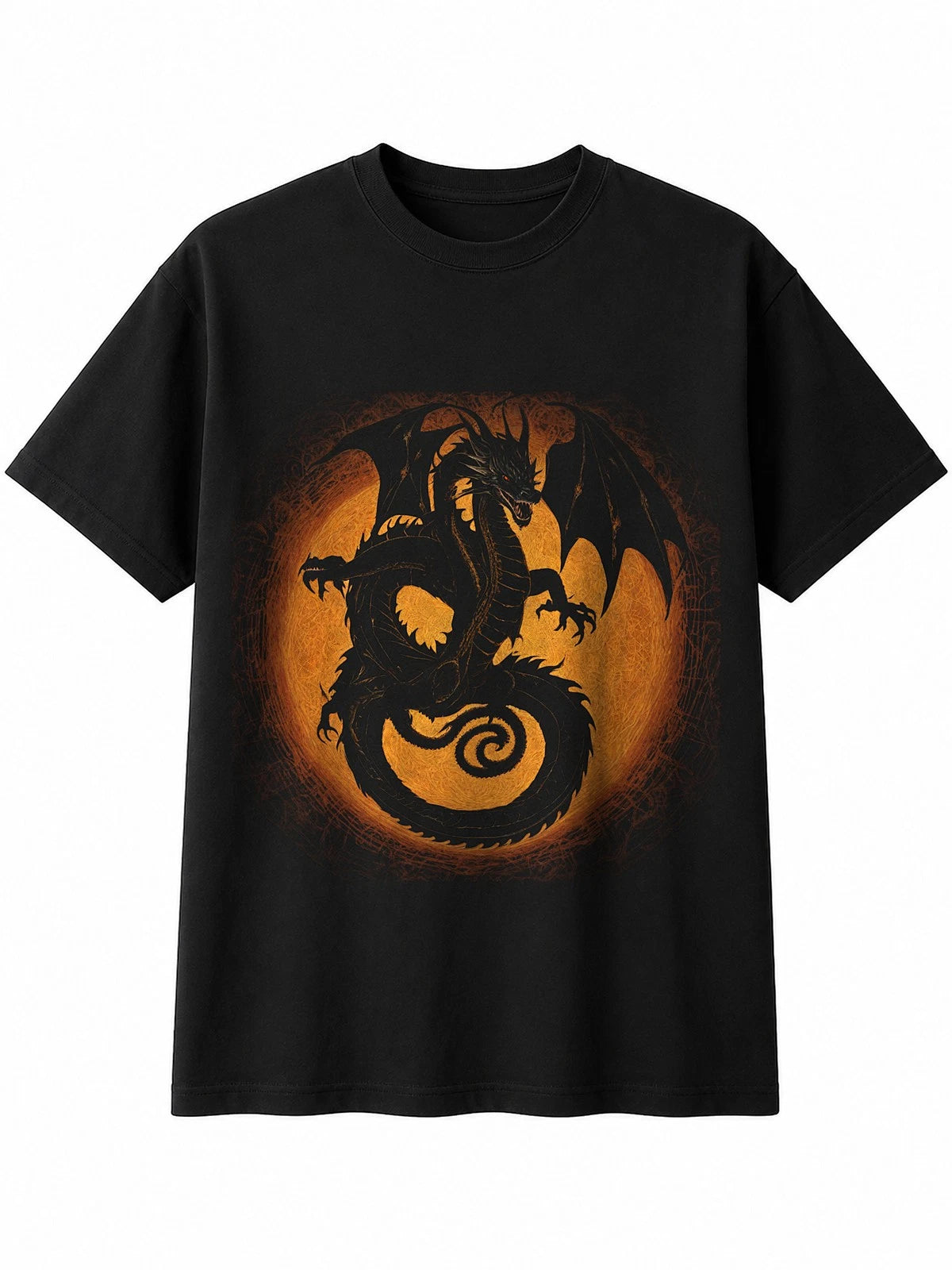 Graphic Coiled Dragon Sacred Geometry Mens T-Shirt Fantasy Black 100% Cotton RPG