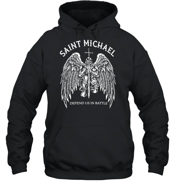 Saint Michael Defend Us In Battle Kneeling Archangel Knight Holding Sword Wings Unisex T-Shirt