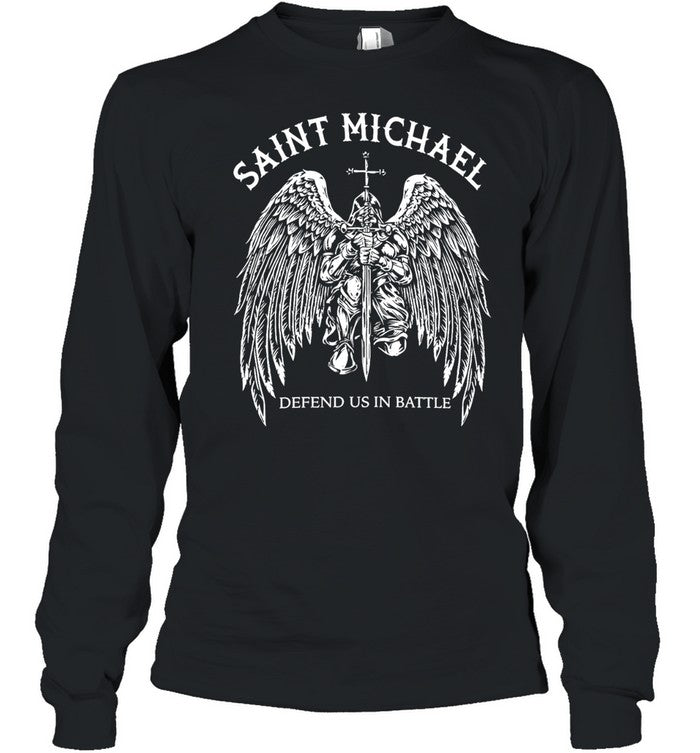Saint Michael Defend Us In Battle Kneeling Archangel Knight Holding Sword Wings Unisex T-Shirt