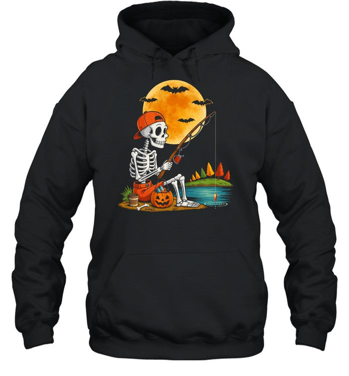 Skeleton Fishing Halloween Costume Funny Fishing Boys Kids Unisex T-Shirt