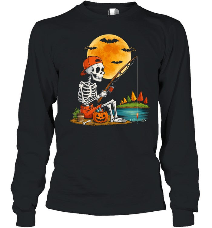 Skeleton Fishing Halloween Costume Funny Fishing Boys Kids Unisex T-Shirt