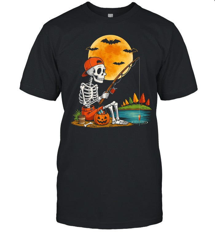 Skeleton Fishing Halloween Costume Funny Fishing Boys Kids Unisex T-Shirt