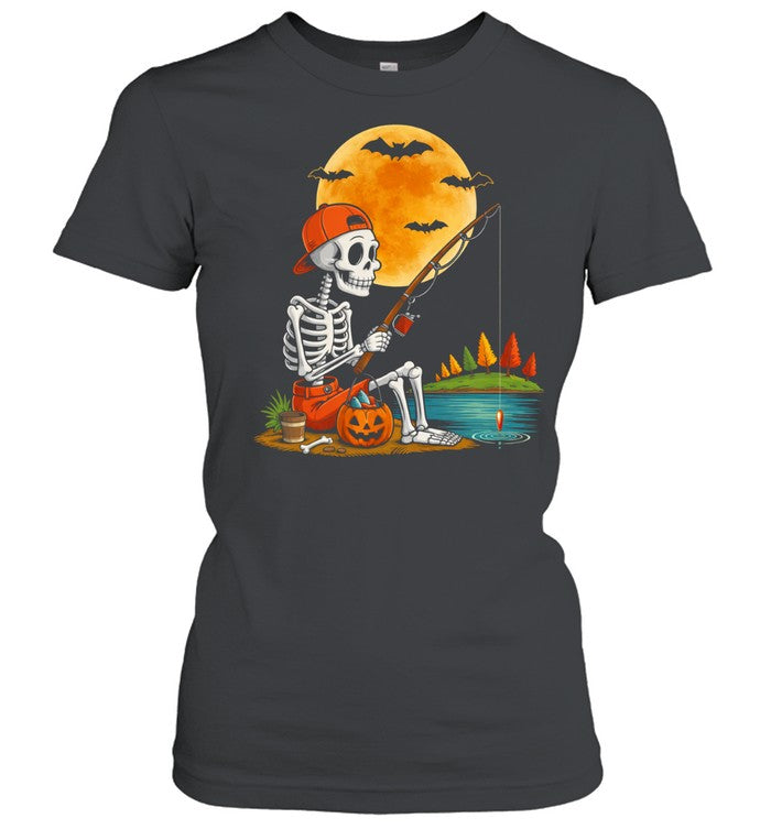 Skeleton Fishing Halloween Costume Funny Fishing Boys Kids Unisex T-Shirt