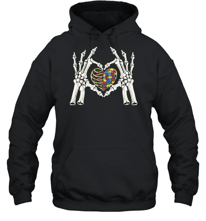 Skeleton Hands Heart Autism Awareness Puzzle Piece Unisex T-Shirt