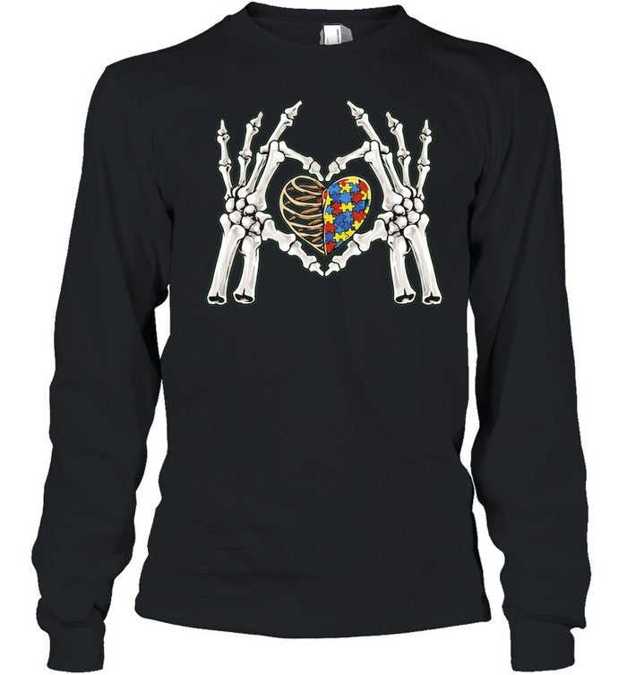 Skeleton Hands Heart Autism Awareness Puzzle Piece Unisex T-Shirt