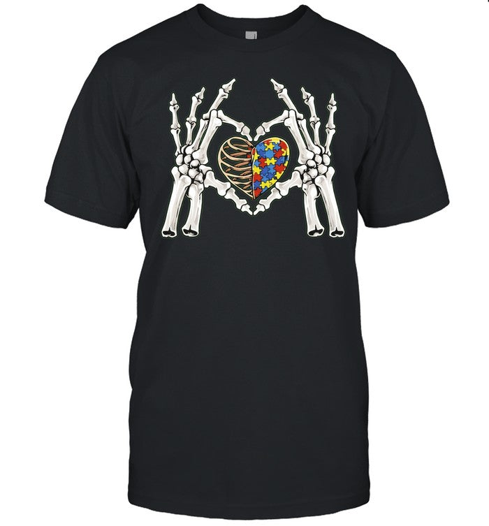 Skeleton Hands Heart Autism Awareness Puzzle Piece Unisex T-Shirt
