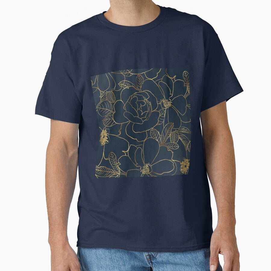 Elegant Blue Gold Roses Floral by NdesignTrend