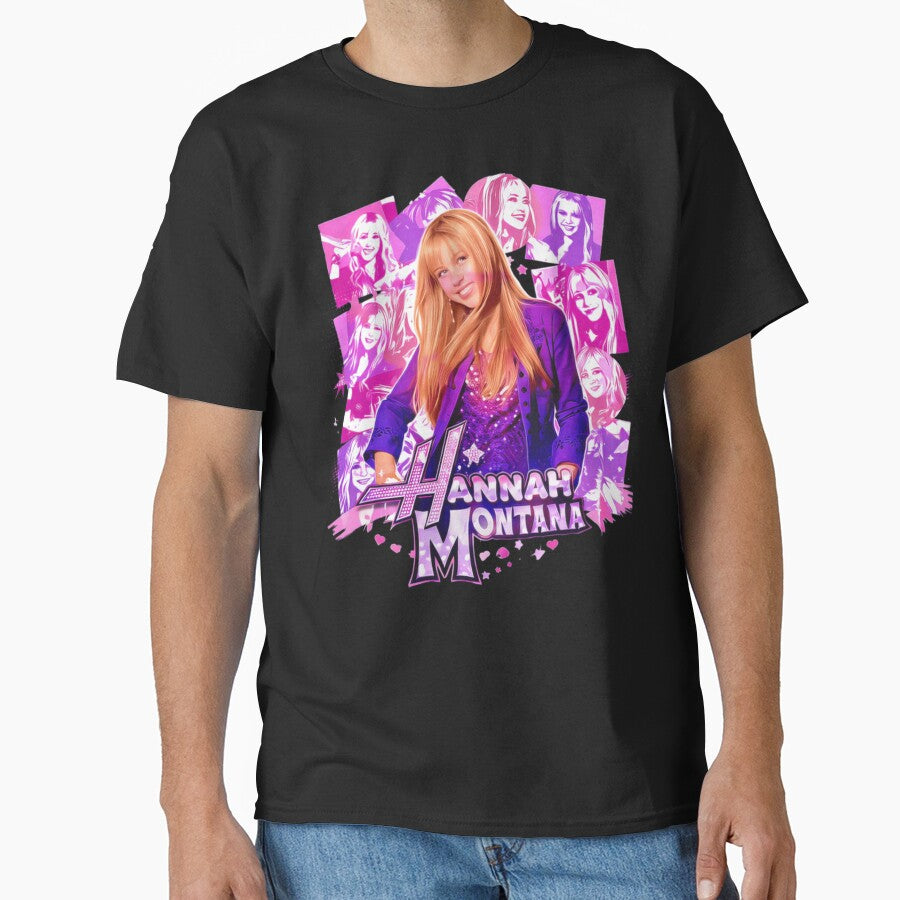 Hannah Montana Pop Star Collage Y2K Purple Aesthetic Fan Art Classic T-Shirt by LightMorningSS