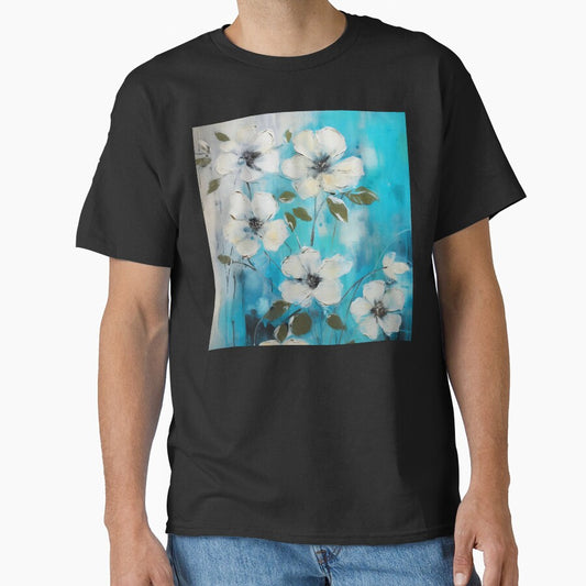Grunge White Flowers On Sky Blue Digital Art by DEC02