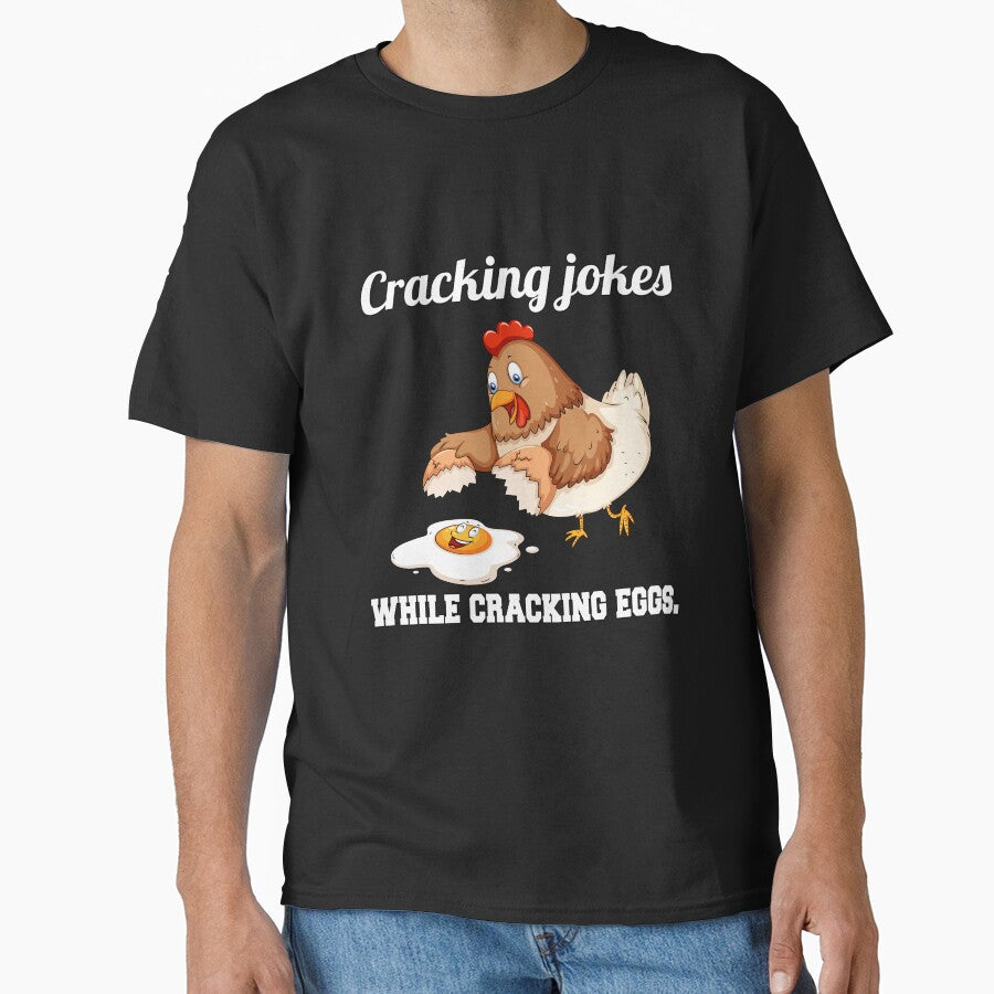 Funny Chicken Farmer Humor Cracking Jokes While Cracking Eggs by fantasticdesign