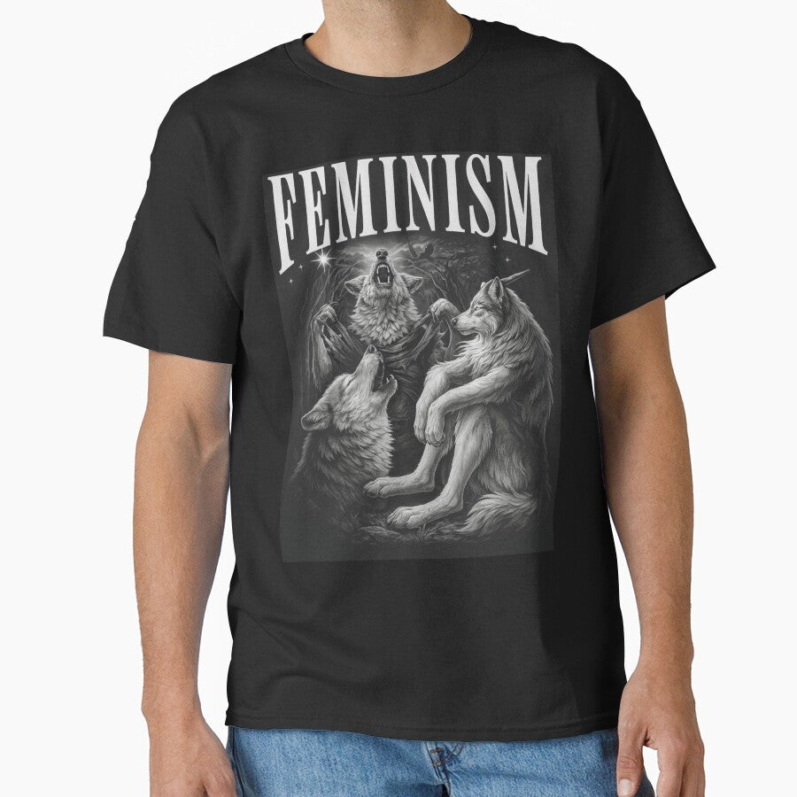 Funny Feminism Alpha Wolf Artwork Vintage Werewolf Meme 90s Bold Statement Design by love3617