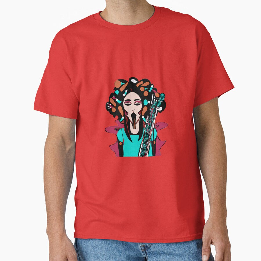 "Colorful Groove: A Guitar-Strumming Woman" by FunnyShopGirl
