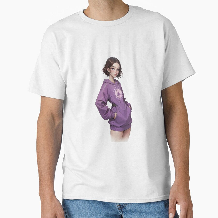 Aesthetic Purple Hoodie Girl Digital Art Sticker - Cute Anime Character Illustration by TheRosyCanvas