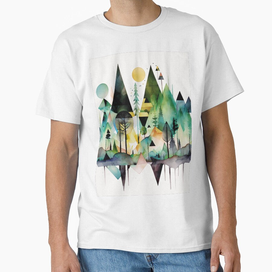 Abstract geometric shapes forest watercolor by shokA Design