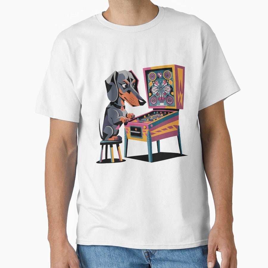 Funny Dachshund Dog Playing Pinball Retro Graffiti by Nature's Fancy