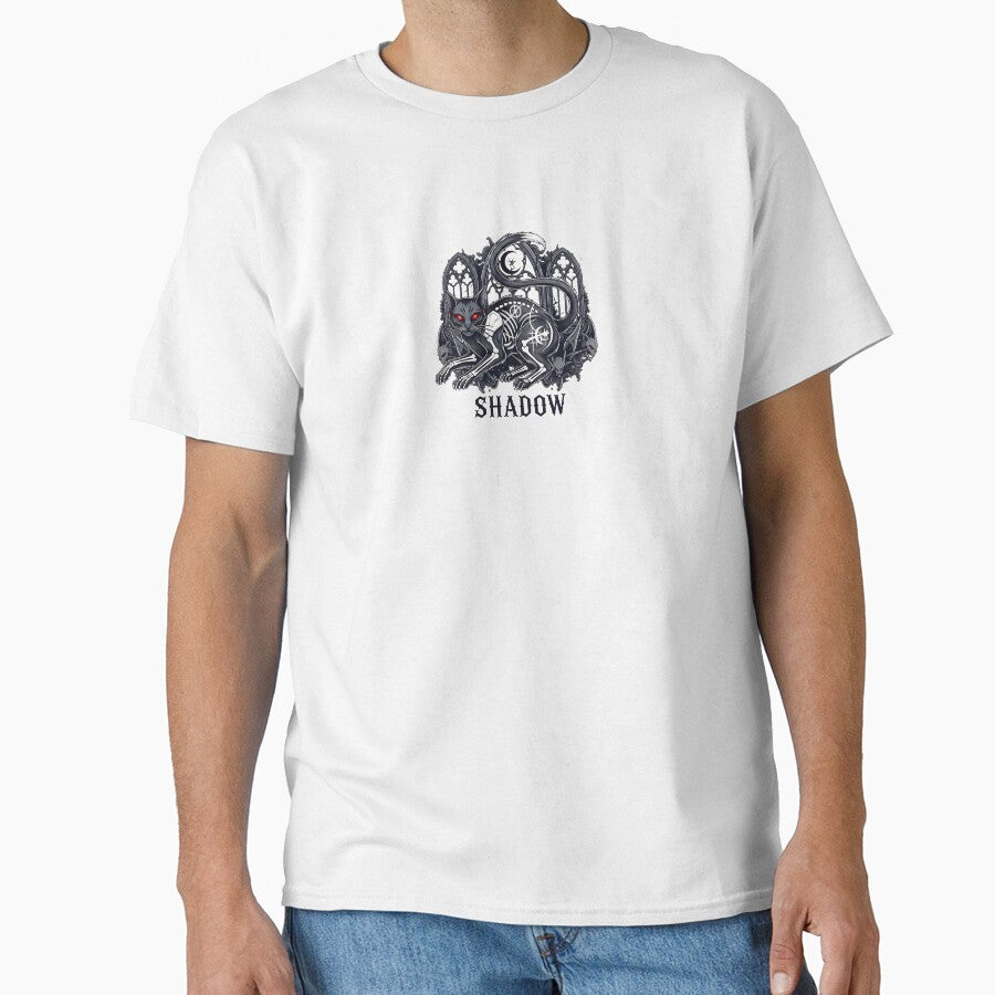 cat t shirt design, gothic streetwear graphic t shirt vector, cat dark art streetwear  white background without text by angkola99