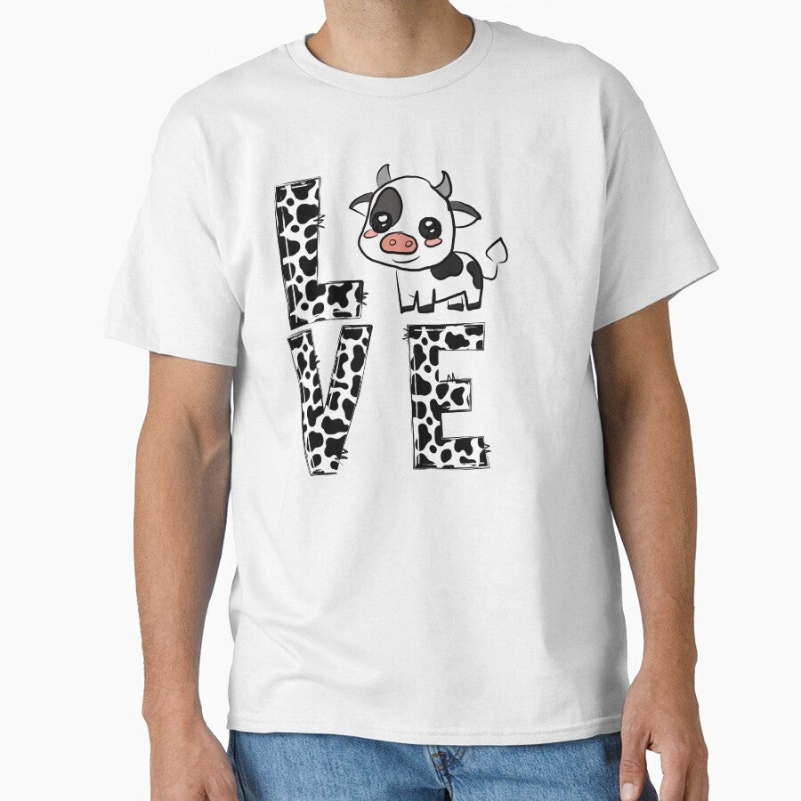 Cute Cow Love Typography – Black and White Farm Animal Graphic Design by ForcePrint