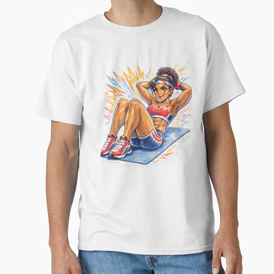 Retro Anime Fitness Girl Ab Workout by JonelleTshirts