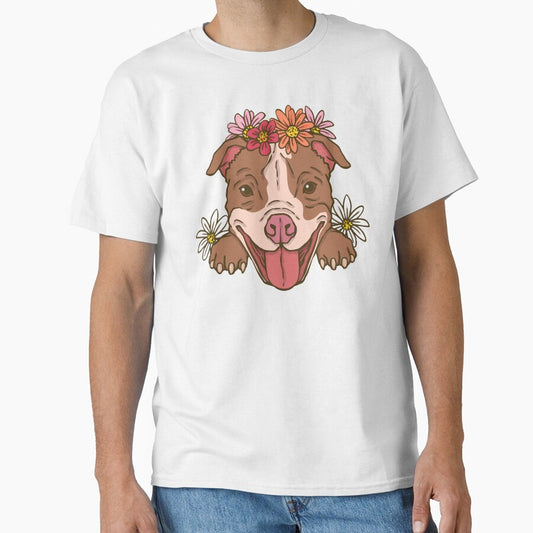 Hand drawn cute Pitbull with flower gift for woman by zaher97