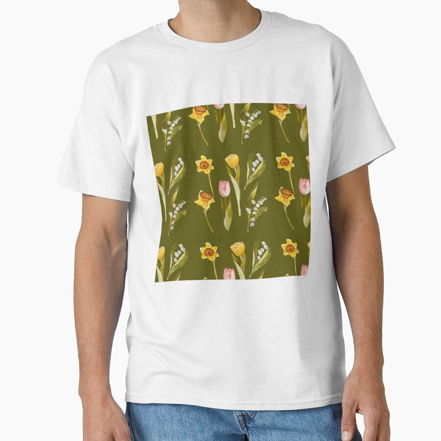 Daffodil tulip snowdrop Easter a seamless pattern green by Yana Mustafina | Boho Soulful Designs