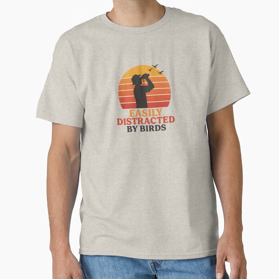 Easily Distracted by Birds – Retro Sunset Birdwatching Design by MarCinu Art