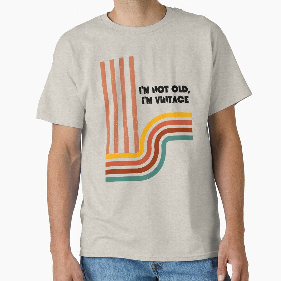 I'm Not Old I'm Vintage Retro Sunset Stripes T-Shirt | Funny Vintage Quote Graphic Tee by Dimu Co.