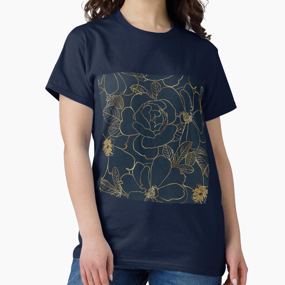 Elegant Blue Gold Roses Floral by NdesignTrend