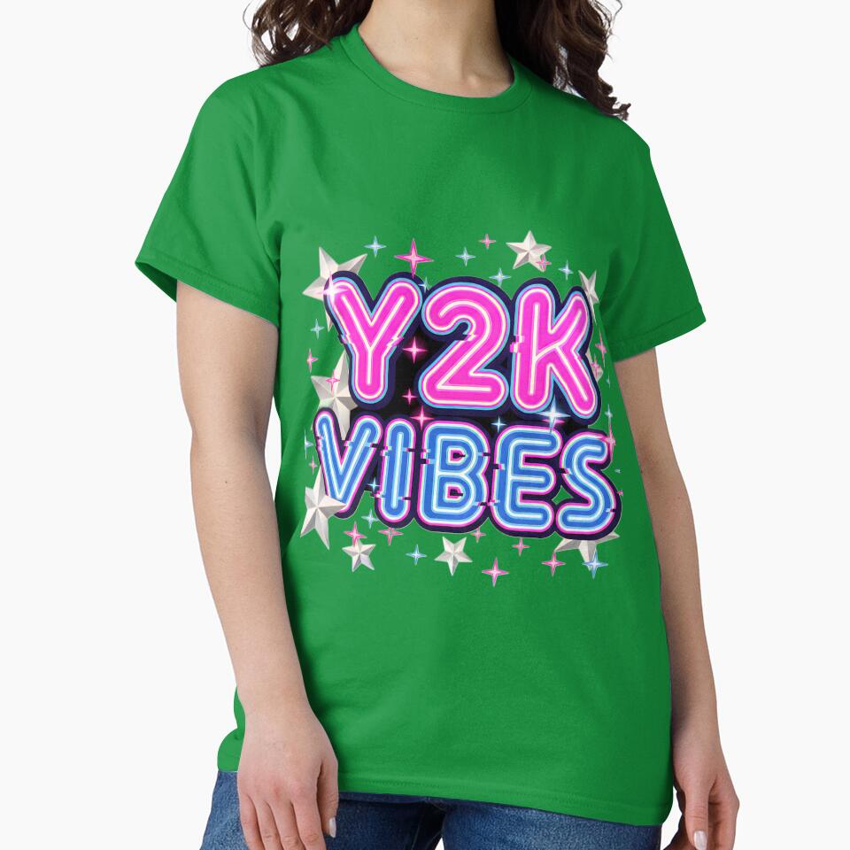 Y2K Vibes Neon Glitch Typography Retro T-Shirt by CryptoCactus
