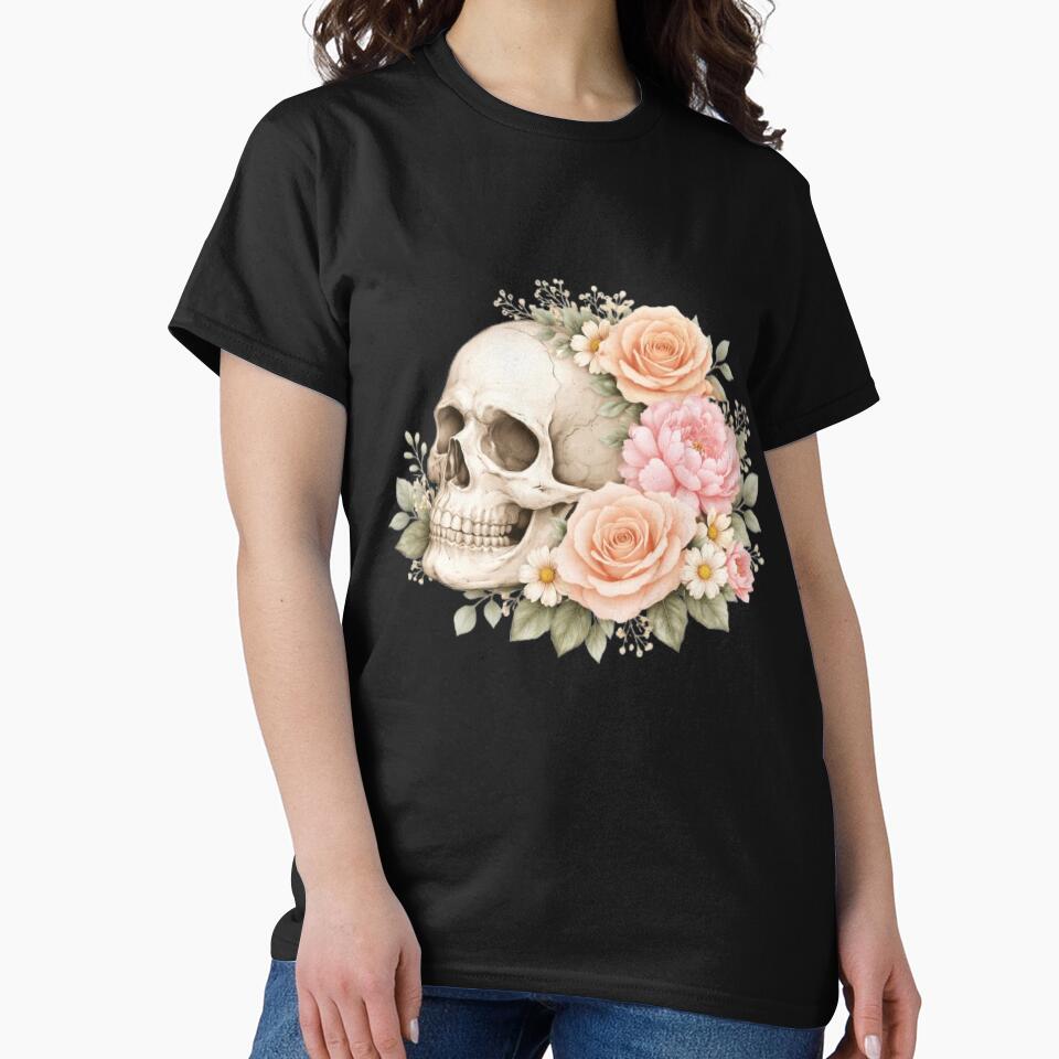 Floral Skull - Soft Aesthetic Rose Gothic Graphic by Lowkloot