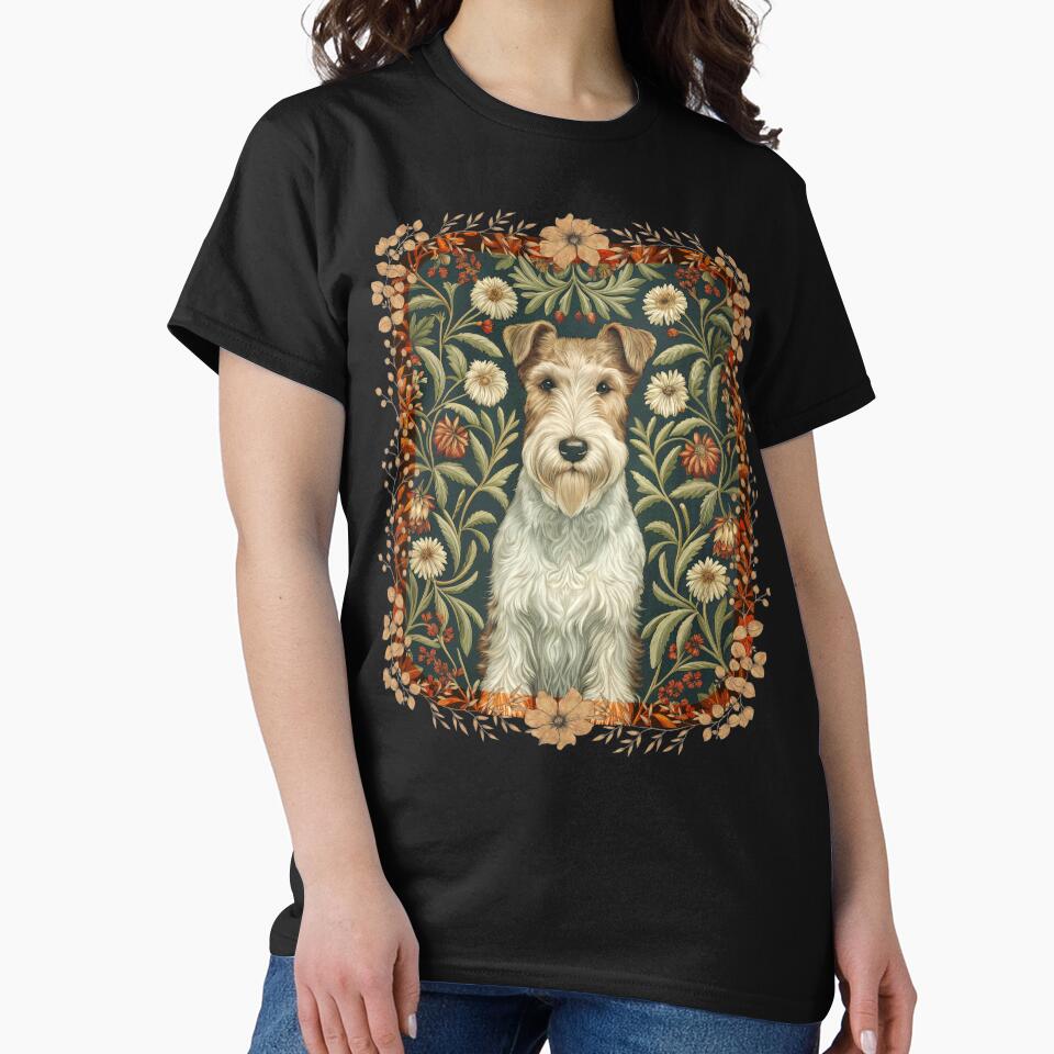 Wire Fox Terrier in a William Morris Style Floral Garden by AntiqueImages