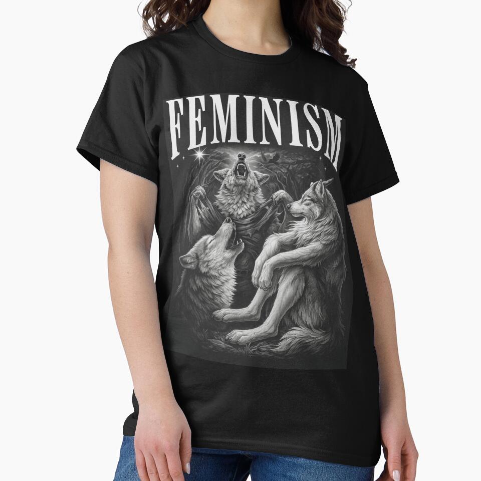 Funny Feminism Alpha Wolf Artwork Vintage Werewolf Meme 90s Bold Statement Design by love3617
