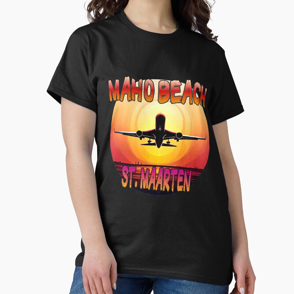 Airplane over Maho Beach St. Maarten sunset by phys