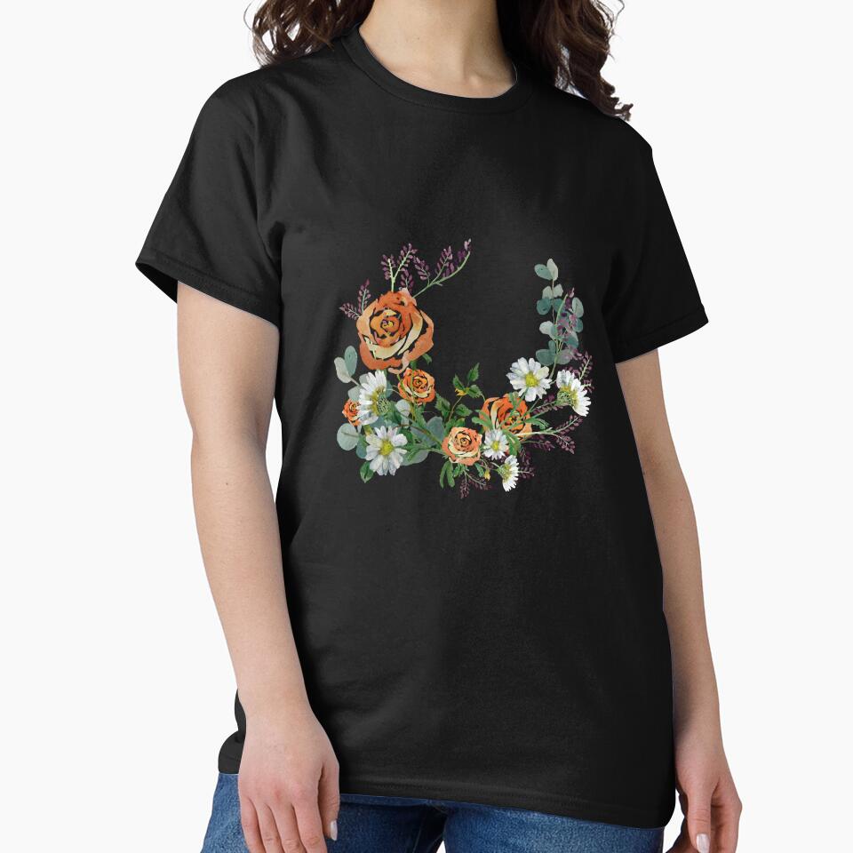 Flower rose daisy branch design a watercolor black by Yana Mustafina | Boho Soulful Designs