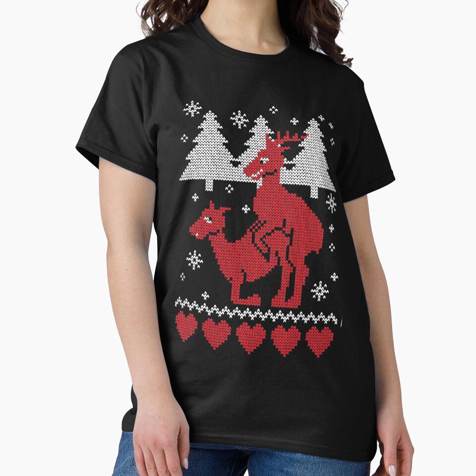 Ugly Christmas Reindeer Crew Neck Xmas Tee Funny by PhilzaMerch