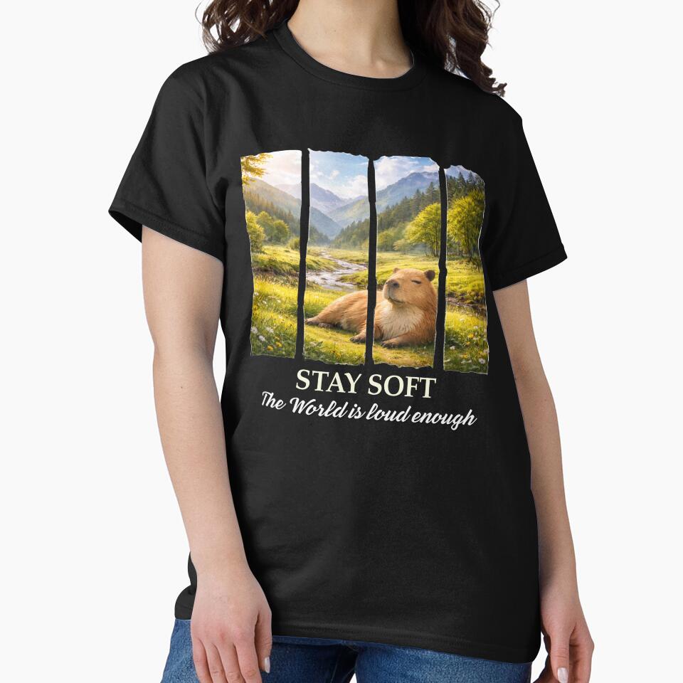 Stay Soft Capybara Aesthetic Calm Nature Mental Health T-Shirt by HOUSE OF TIST