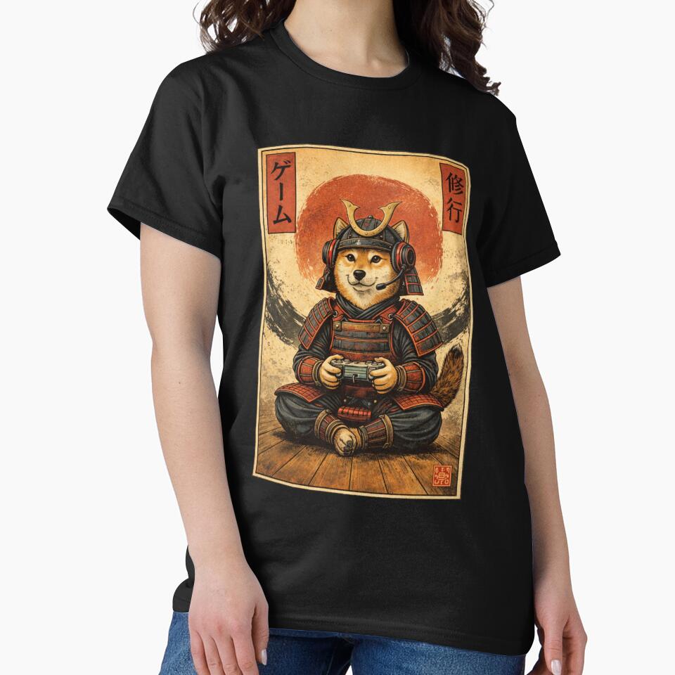 Samurai Shiba Gamer – Bushido Gaming Discipline Japanese Art Design by VireonTees