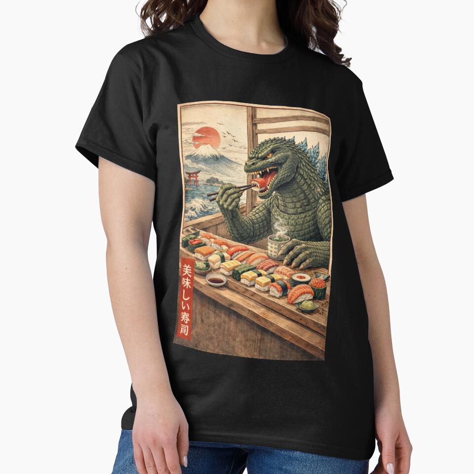 Godzilla Sushi – Japanese Woodblock Kaiju Art by Forged in the Warp