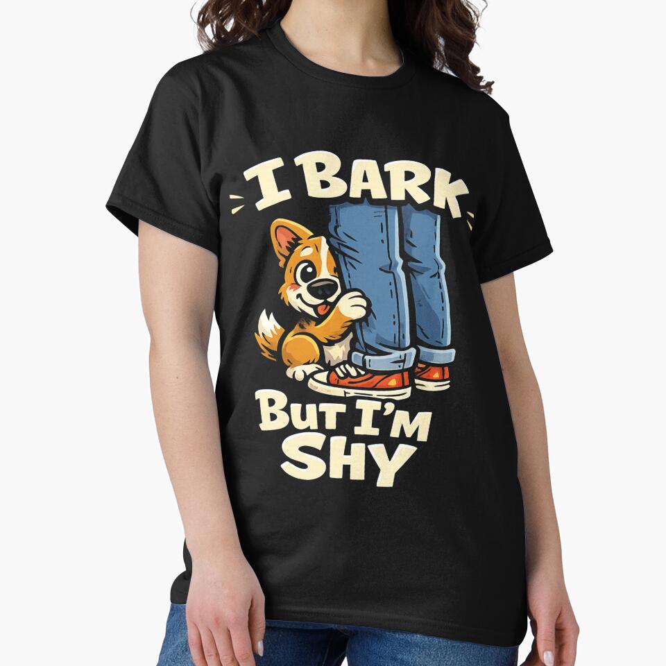 I Bark But I’m Shy – Funny Introvert Dog Cartoon | Cute Corgi Puppy Gift for Dog Lovers Pet Design for Pet Owners & Dog Moms on T-Shirt, Sticker, Phone case, mug, bag, hoodie by ArtByTripti